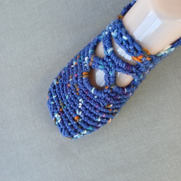 Navy Speckle Ballet Style Crochet Slippers sz 7 square toe premade Posh Hooking - Picture 3 of 9